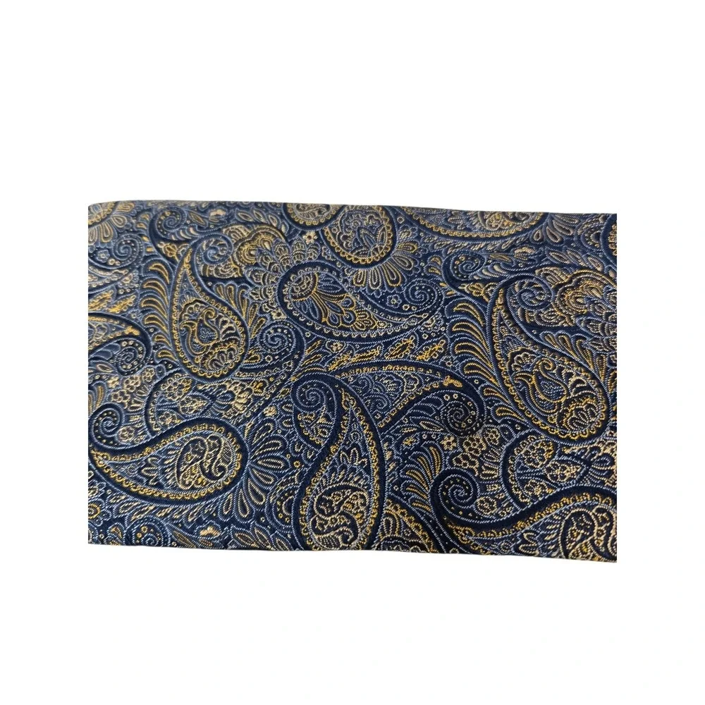 Van Heusen 100% Silk Tie Blue Paisley Gold Trim Mens Necktie Classic Formal